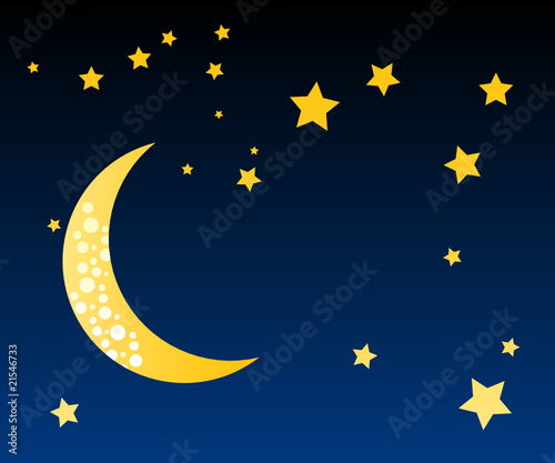 Moon and stars in night, vector illustration