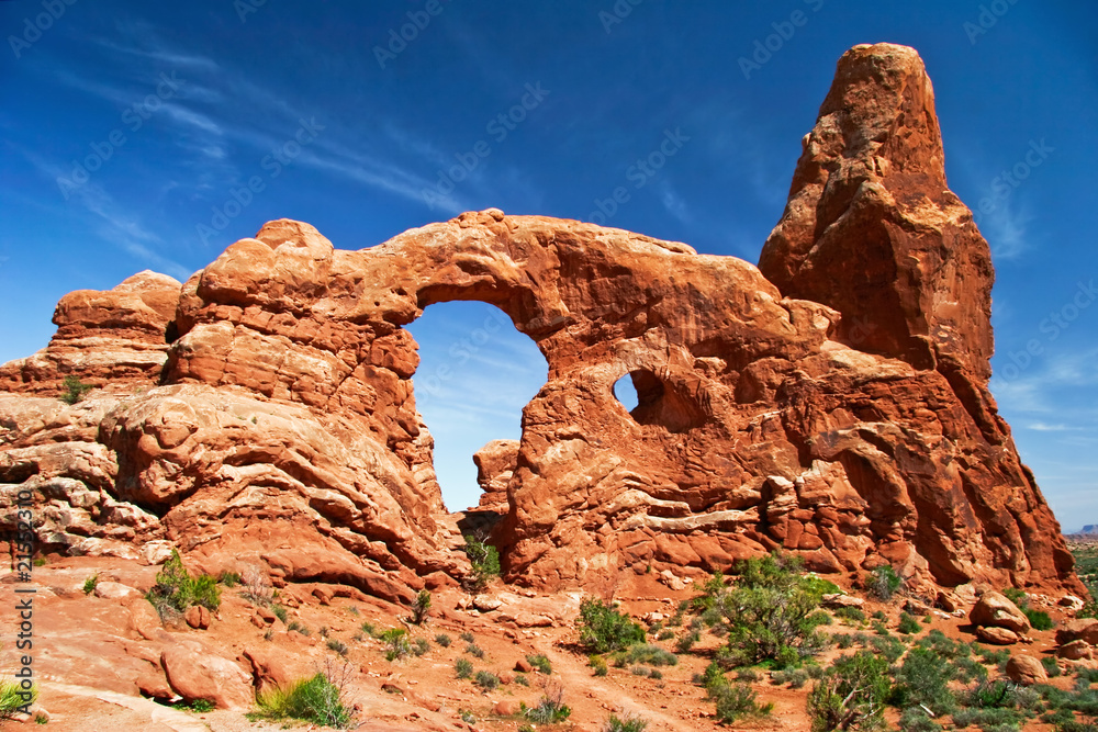 Sunny day in Arches Canyon. Utah. USA