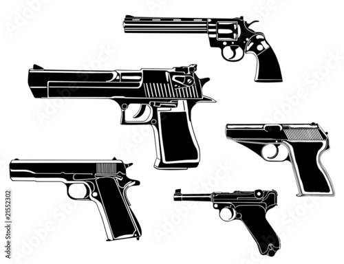 Several guns, old and modern, in the vector