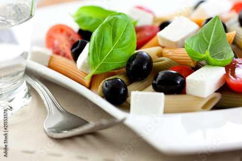 Pasta salad with feta and olives