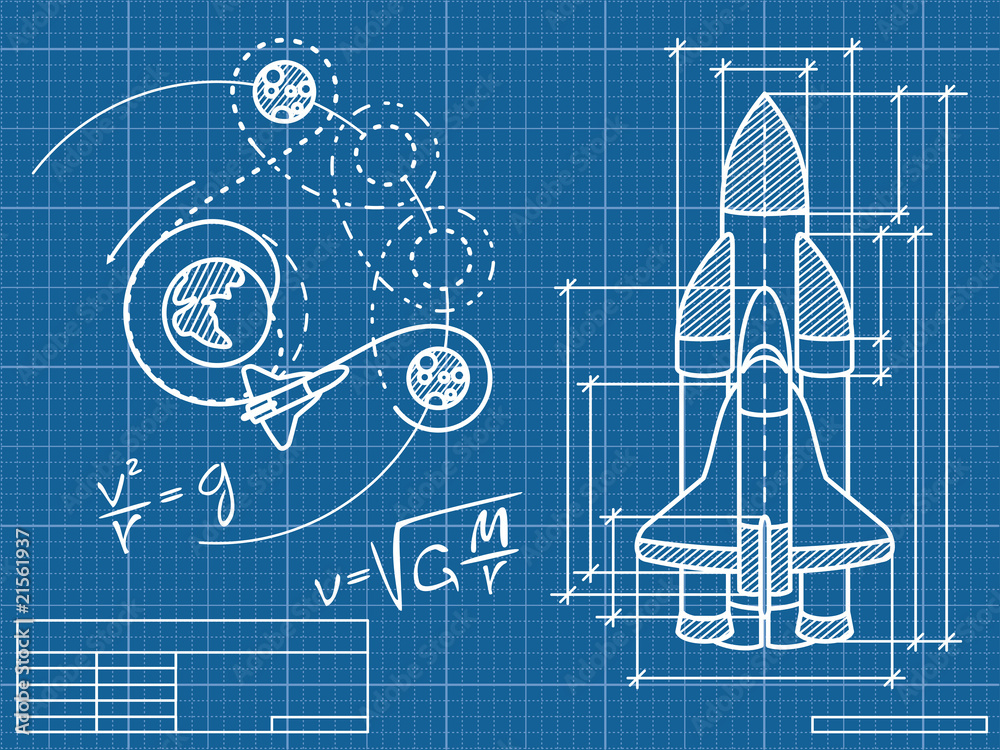 Fototapeta premium blueprint of the spaceship and its flight path