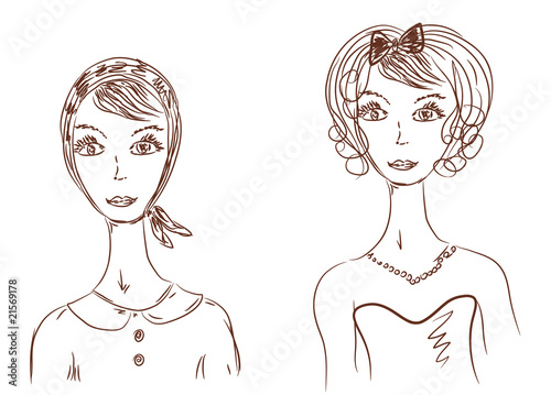 Woman face in different images sketch
