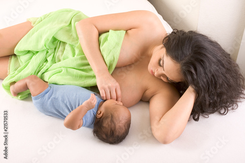 Ethnic Hispanic Mother breastfeeding her son