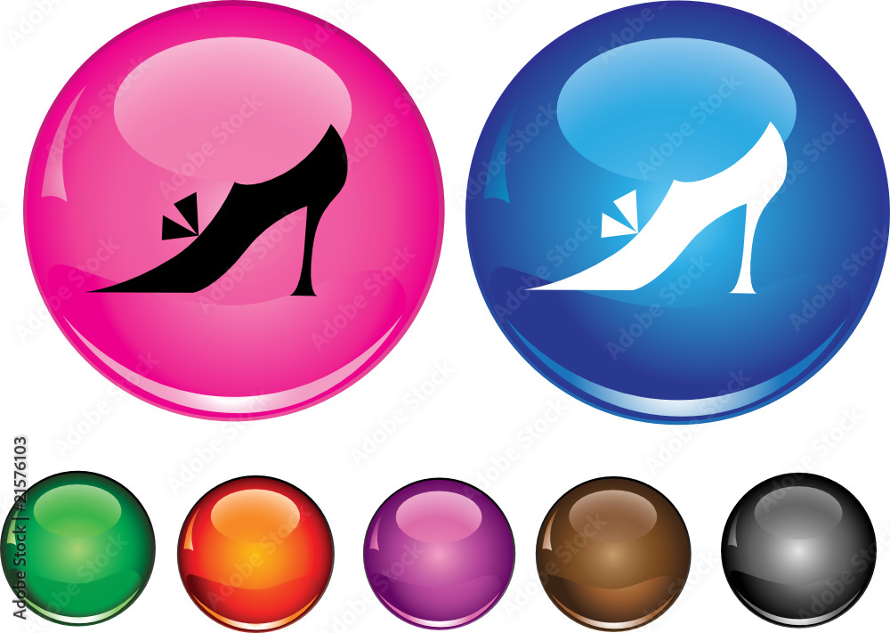 Vector icons with sign of woman shoe, empty button included