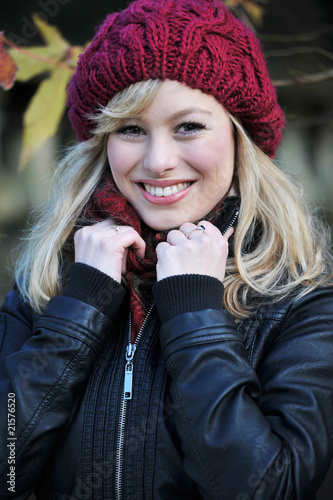 Outdoor Winter Portrait Of Happy Young Woman