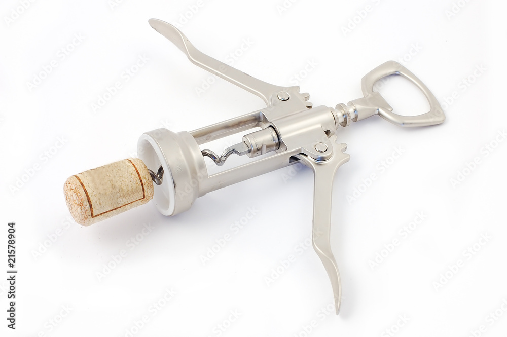 Screw corkscrew with a wooden stopper Screw corkscrew with a wooden stopper