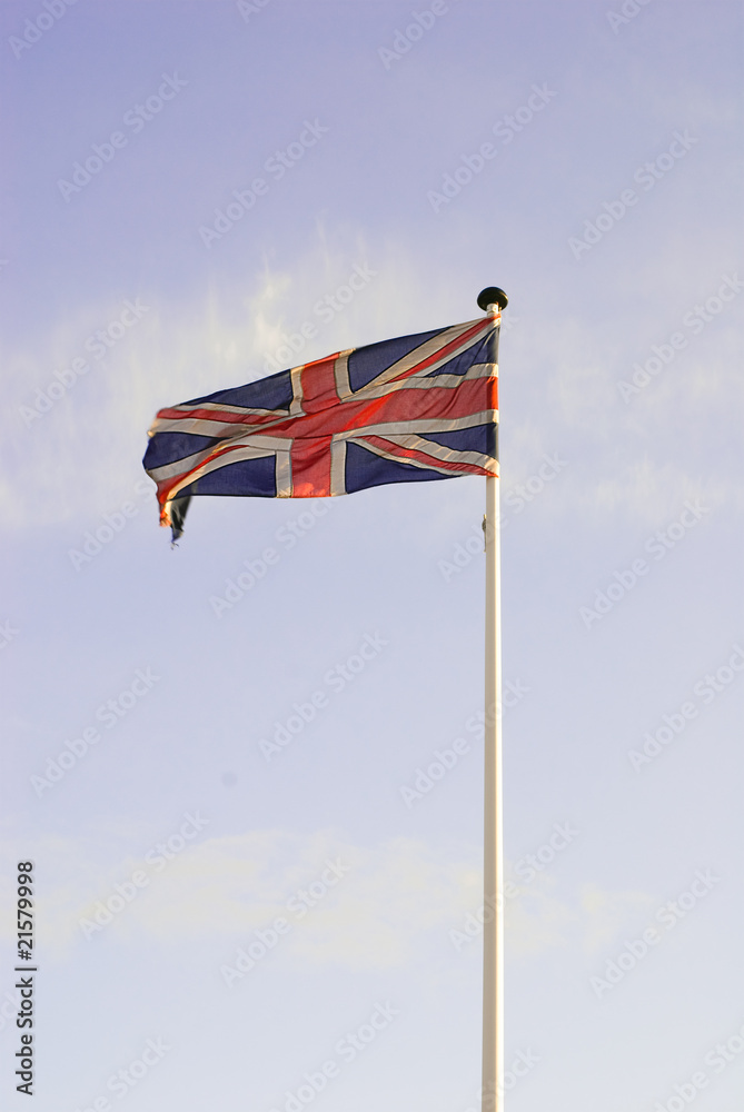 Sewn Union Jack Flag blowing in the wind.