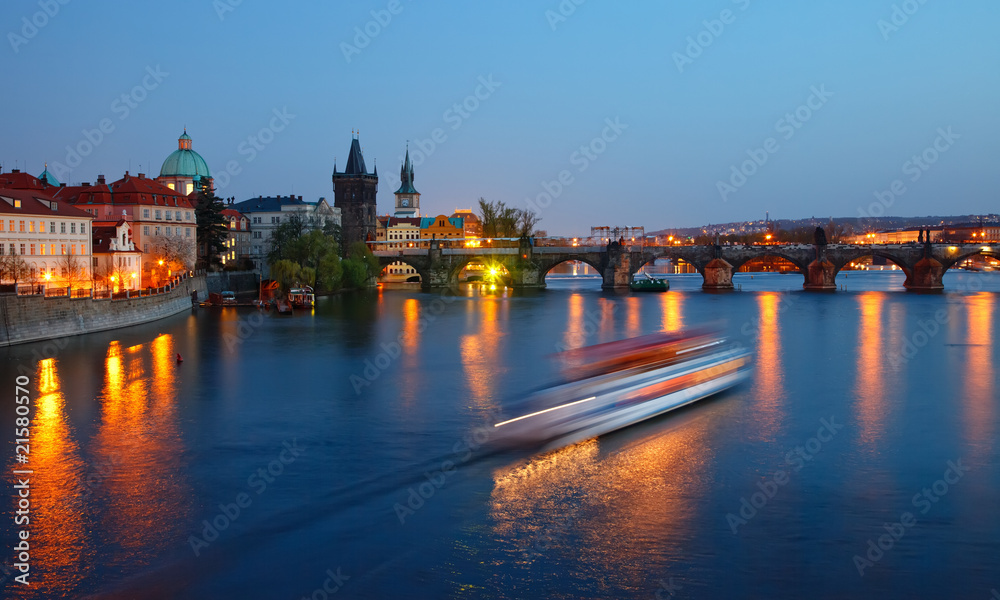 Naklejka premium The Charles bridge at night, Prague
