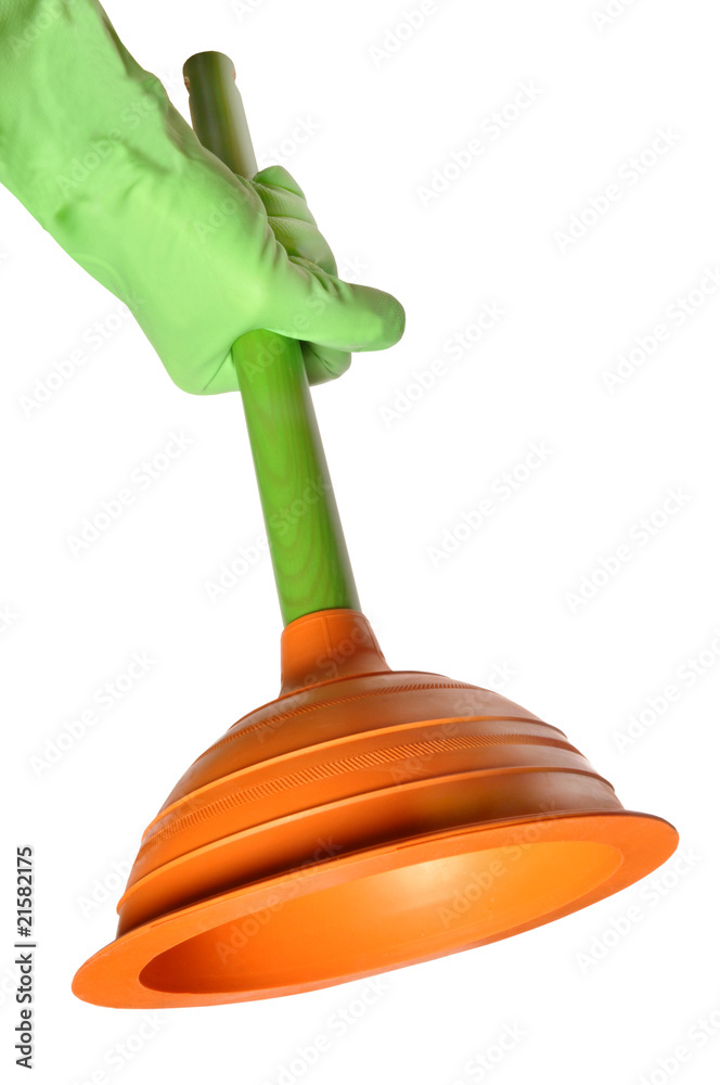 Fotografie ventouse de plomberie et gant vert