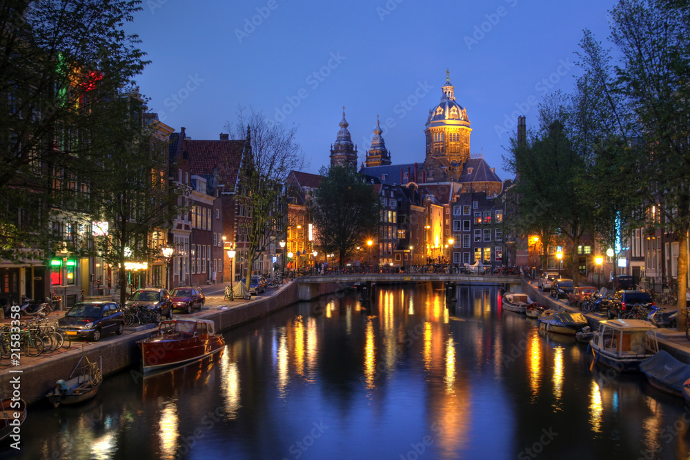 St. Nicholas Church in Amsterdam at twilight, The Netherlands