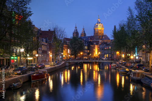 St. Nicholas Church in Amsterdam at twilight, The Netherlands
