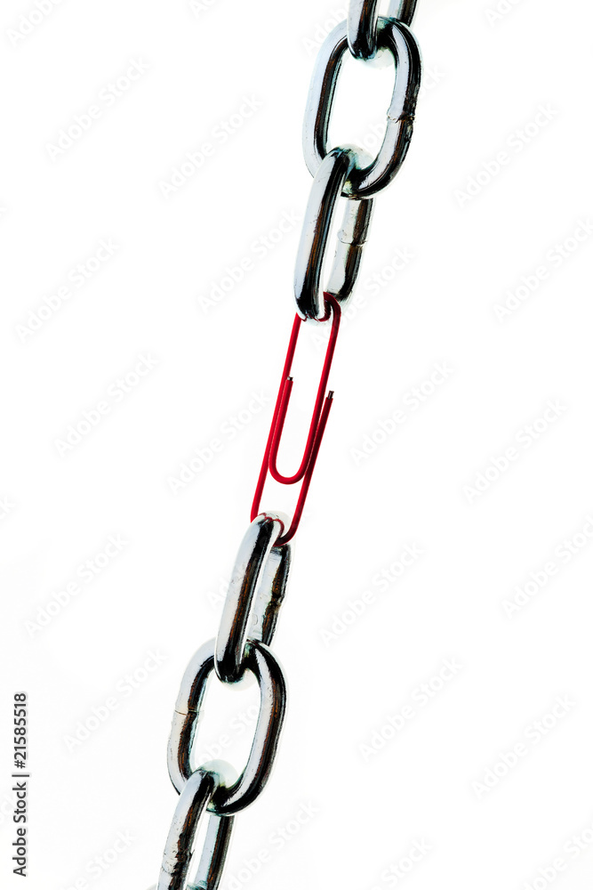 Steel chain is held together by a paperclip Steel chain is held together by a paperclip