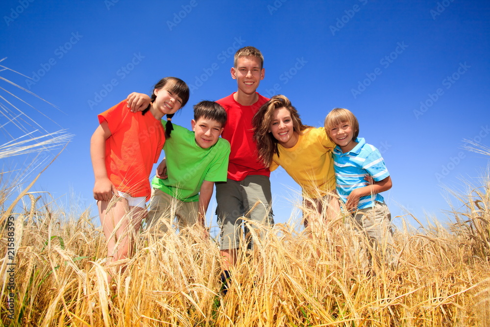 Five children in wheat field