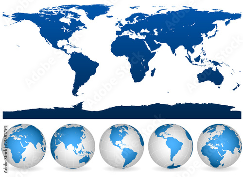 Black and white vector Earth globes isolated on white.