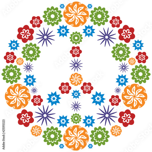 Symbole Peace and Love  Fleurs multicolore