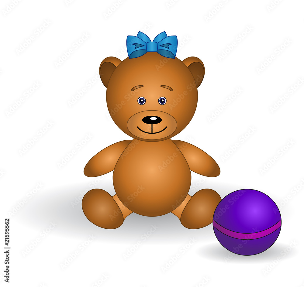 Obraz premium Bear-babe with a bow and a ball