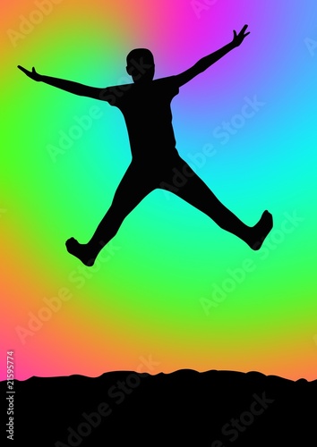 springendes Kind mit Regenbogen