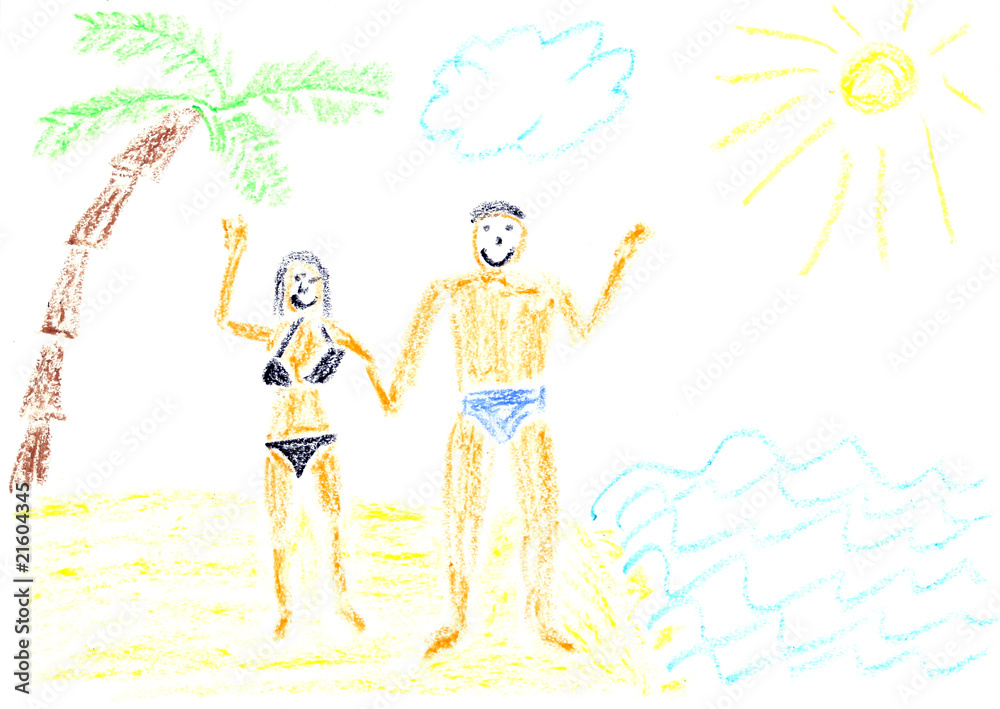 Beach couple - child drawing