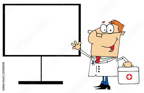 Male Doctor Standing By A Blank Board