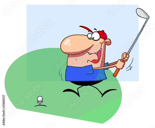 Happy Man Swings Golf Club
