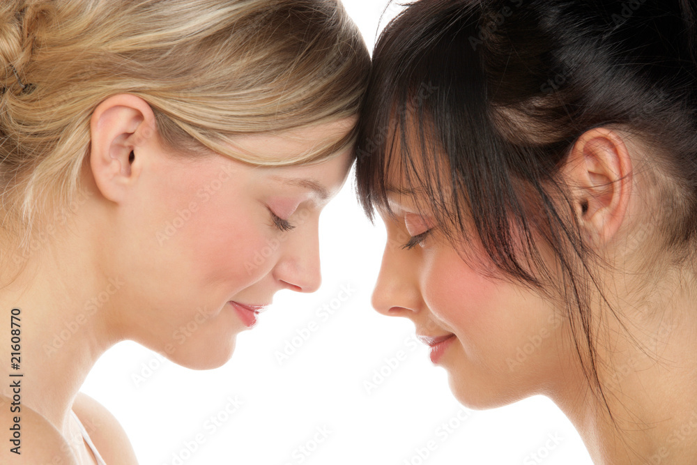Close-up of young women with closed eyes Close-up of young women with closed eyes