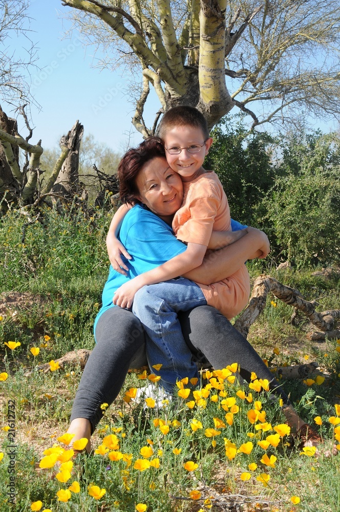 Mother and son in the desert Mother and son in the desert