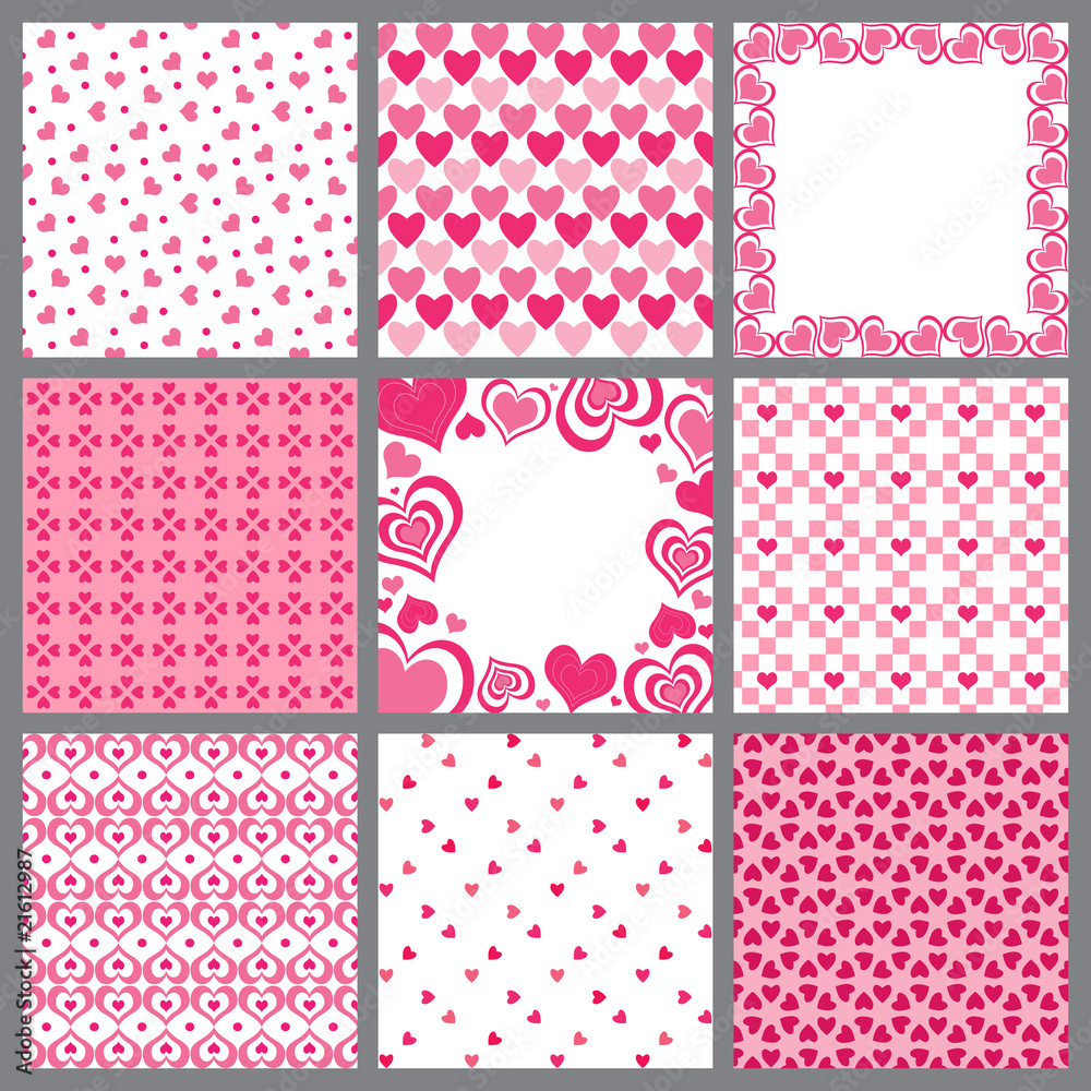 Nine valentine heart patterns