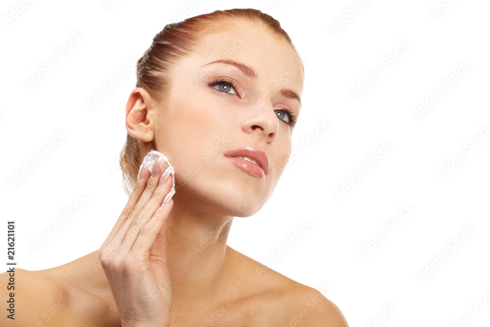 beautiful woman with cotton swab beautiful woman with cotton swab