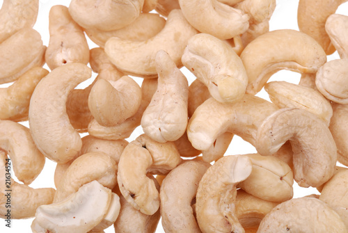 Pile of roasted cashew nuts isolated