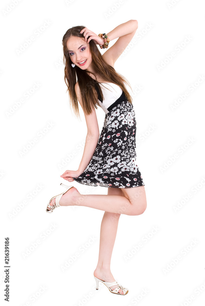 Naklejka premium Studio portrait of beautiful girls in summer clothes