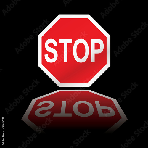 stop road sign reflection