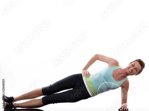 woman on Abdominals workout posture on white background