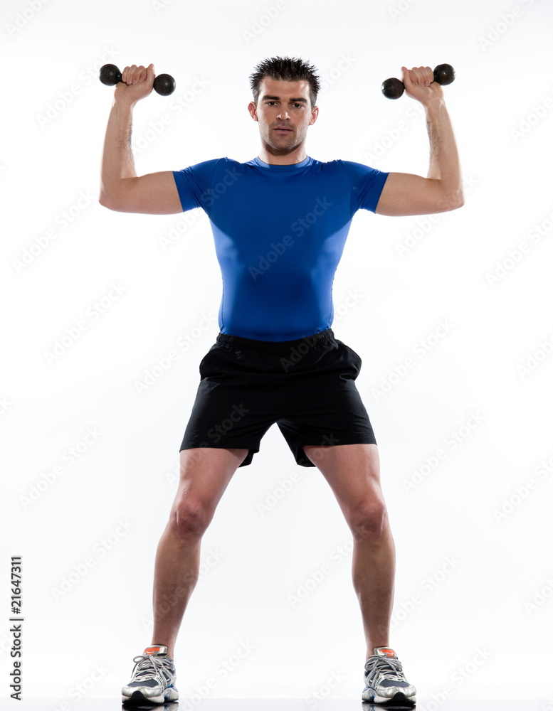 man doing workout on white isolated background man doing workout on white isolated background