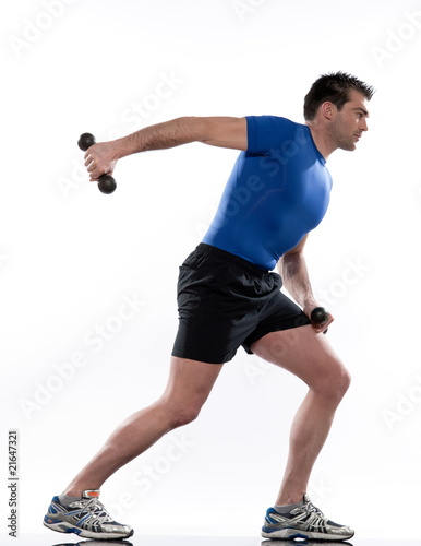 man doing workout Lunges.Triceps Extension