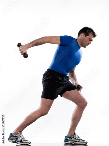 man doing workout Lunges.Triceps Extension