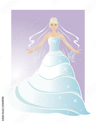 The bride in beautiful, unusual dress marries