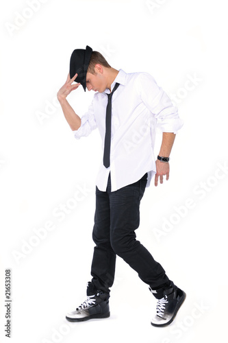 Young man dancing, isolated
