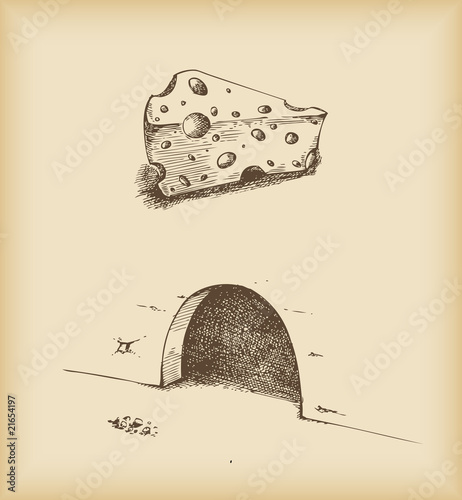 Where is Jerry? peace of cheese and mouse hole -drawing
