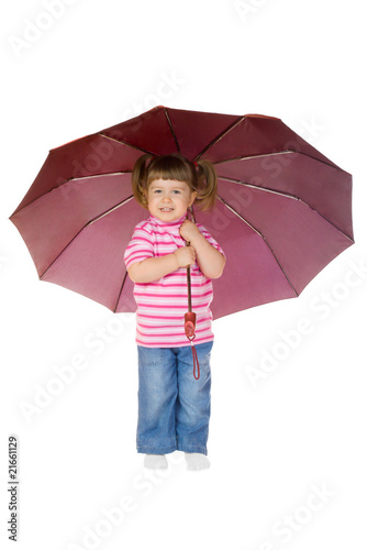 Little funny girl with umbrella