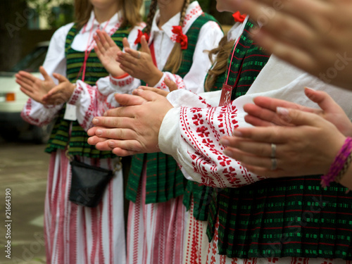 Women dressed in traditional clothes Lithuanian