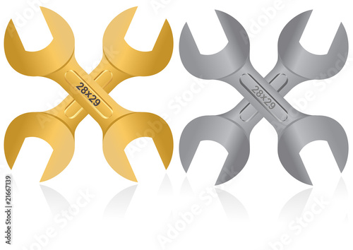 Gold and silver two crossed wrenches