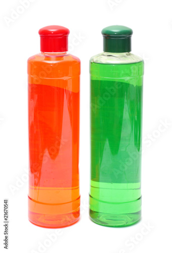 two bottles with shampoo