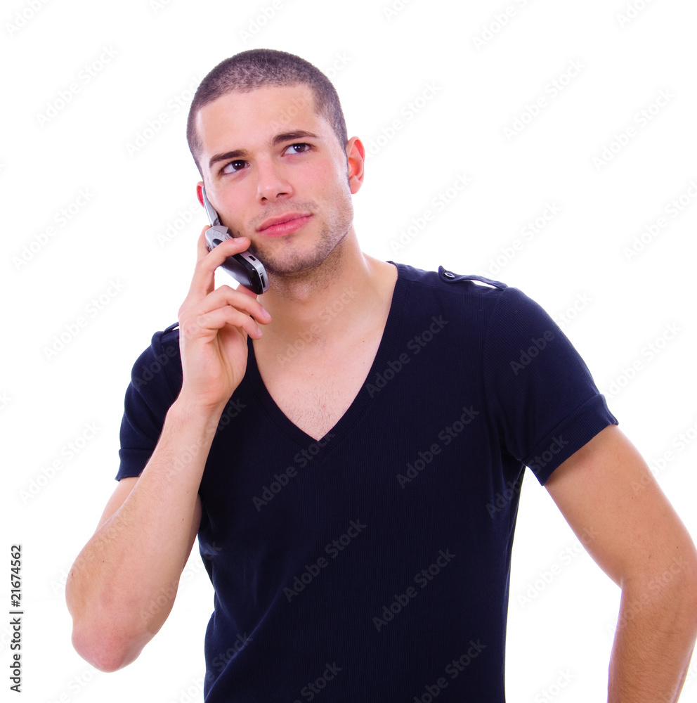 Young casual man using cellphone isolated on whithe Young casual man using cellphone isolated on whithe