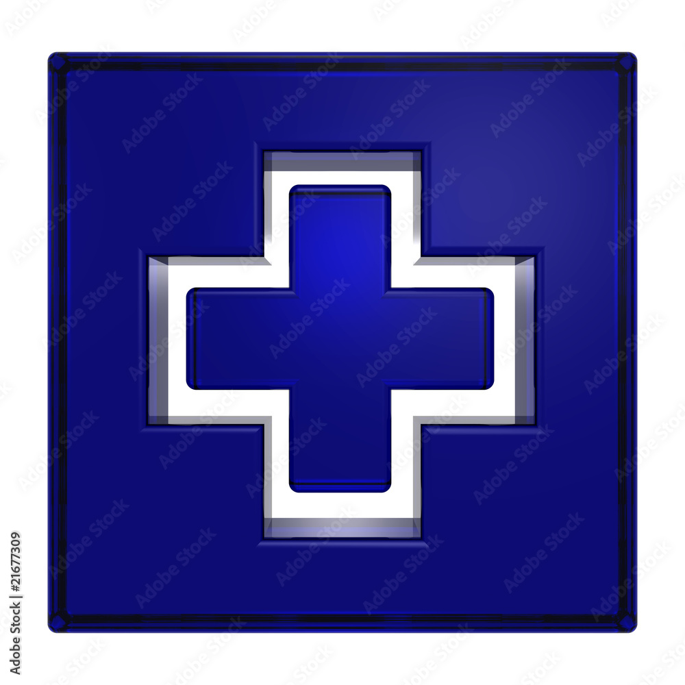 Obraz premium Blue square with cross isolated on white