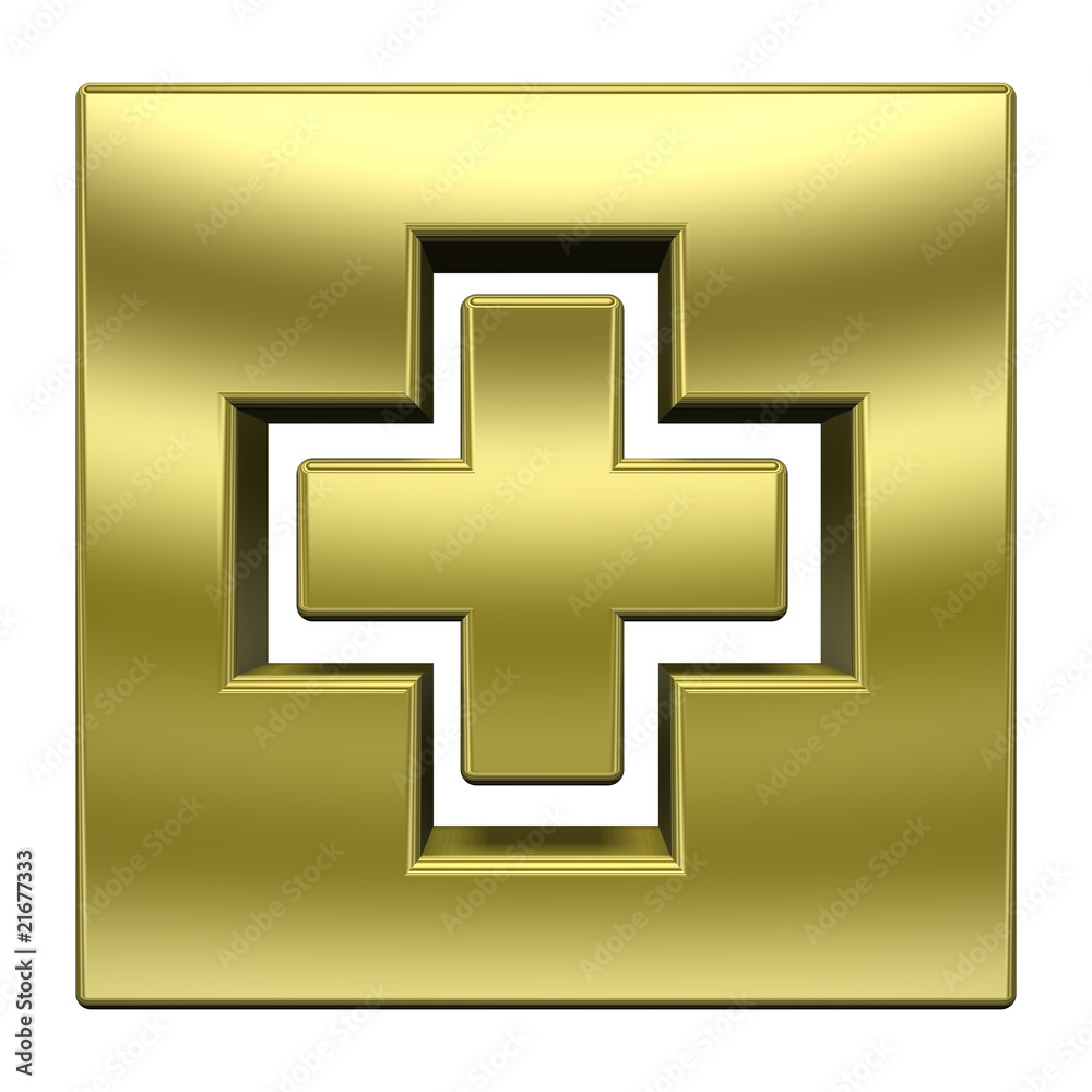Fototapeta premium Gold square with cross isolated on white