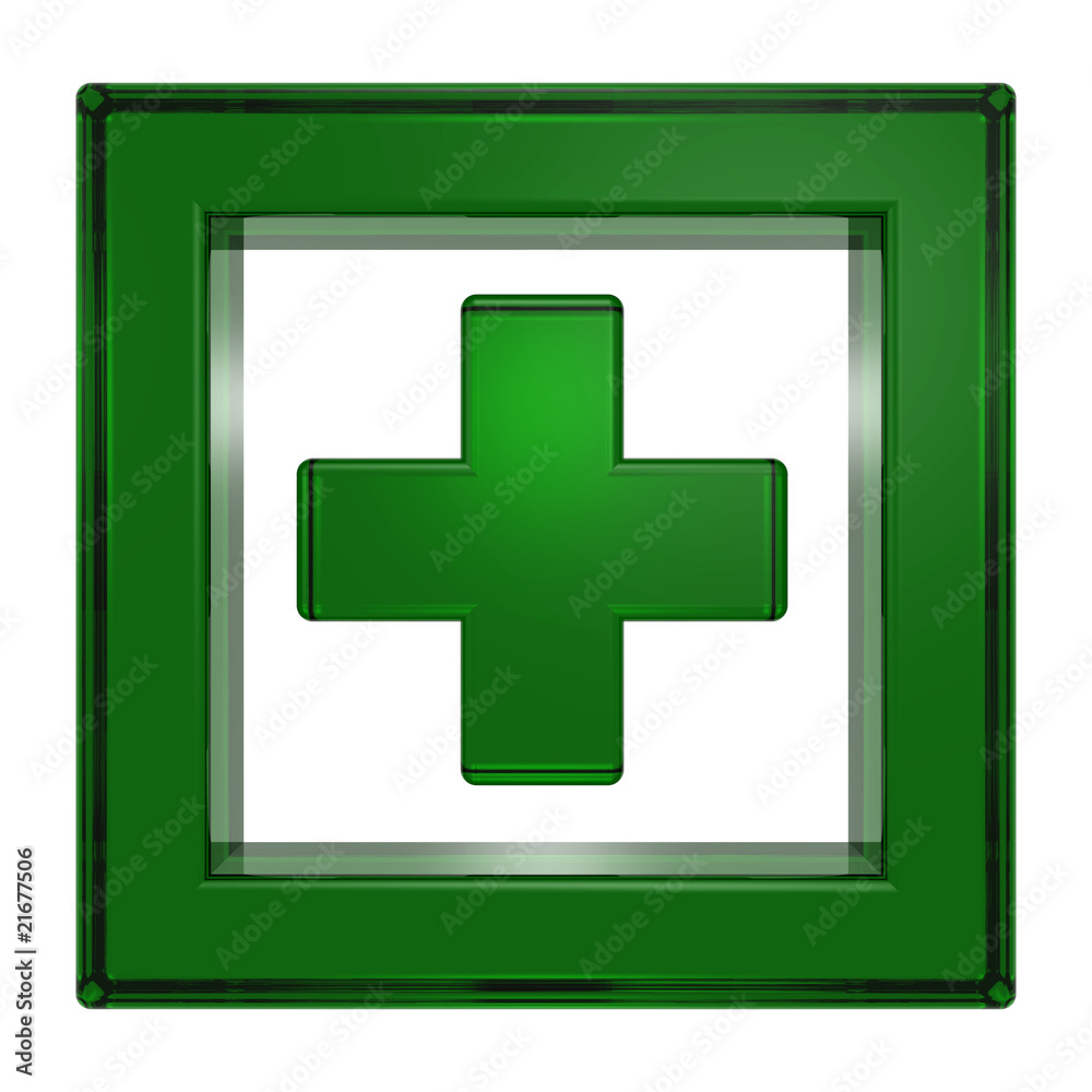 Fototapeta premium Green cross in the square isolated on white