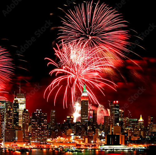 The New York City skyline and fireworks #21678958