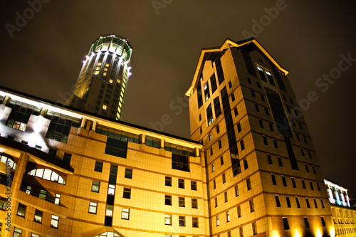 Night view on modern business building in Moscow, Russia