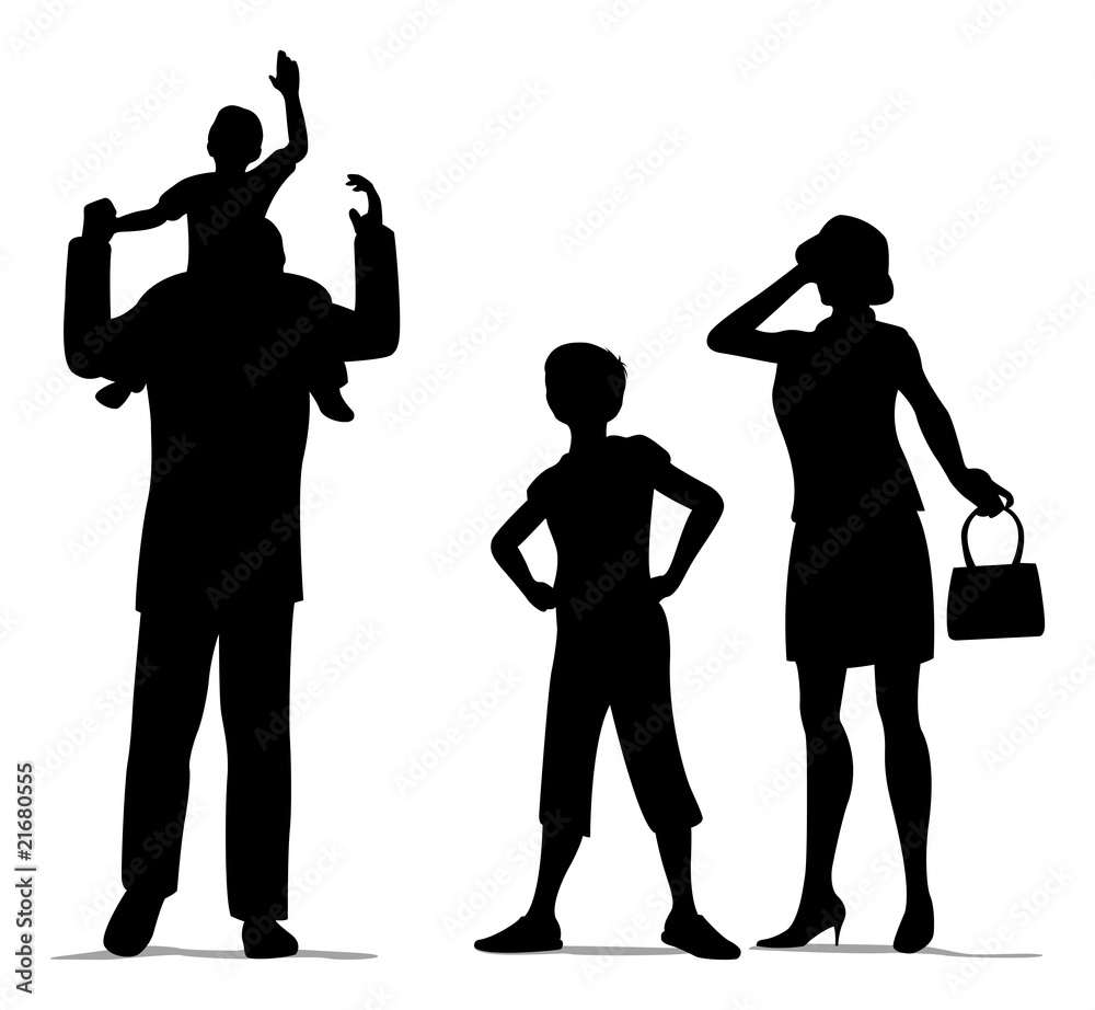 family of four silhouette vector