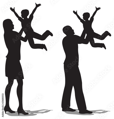 parents with children on hands vector silhouette